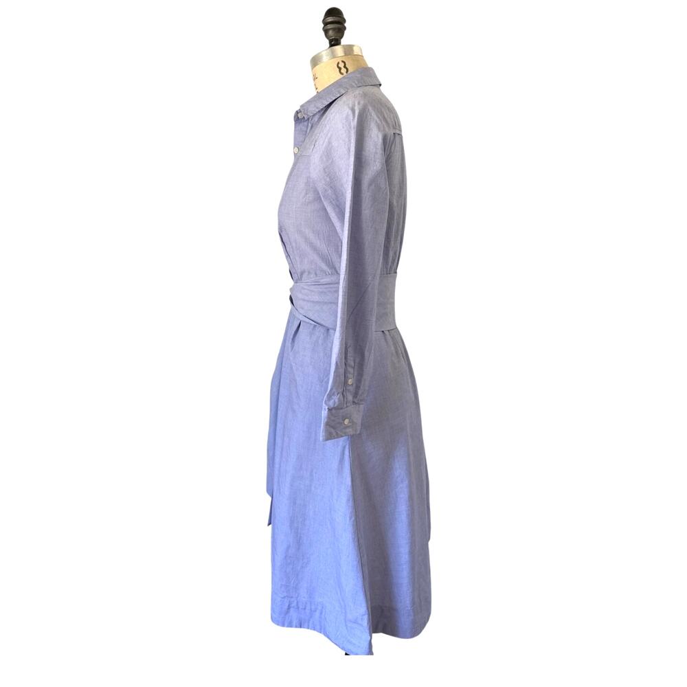 J Crew Tie-Waist Shirt Dress in Blue Cotton Size 6 - Picture 4 of 10